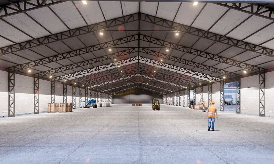 Fabricação e locação de galpões de lona GM Log, produzido pela GM Tendas Galpões, empresa especializada em galpões lonados para armazenagens industriais, logística e eventos, com sistemas de SPDA, iluminação, exaustão e climatização, projetados sob medida