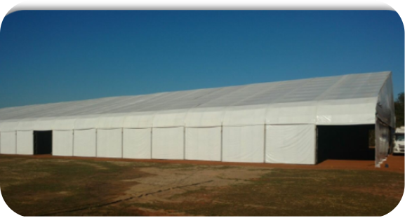Fabricação e locação de galpão de lona GM Log-40, produzido pela GM Tendas Galpões, empresa especializada em galpões lonados para armazenagens industriais, logística e eventos